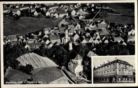 PC Mainburg in the Hallertau Lower Bavaria, aerial photograph, Post Hotel