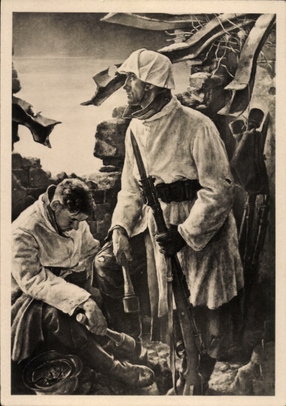 Artist Postcard Dielmann, Watch in the East, Infantry with white snow shirt, Wehrmacht, HDK 521