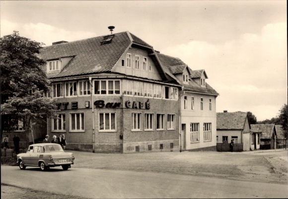 Ak Friedrichsbrunn Thale im Harz, Bar CAFE, Gebäude im Harz,  Architektur, schwarz-weiß Foto