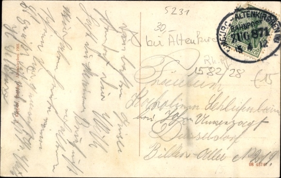 Postcard Fluterschen in the Westerwald, panorama, inn Sinner, Almersbach, church