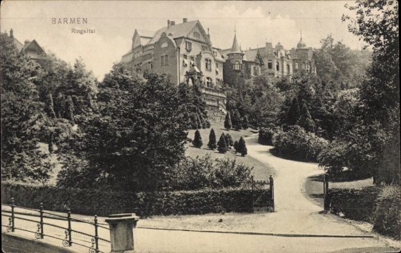 Postcard Barmen Wuppertal, Ringeltal, villas, trees, path