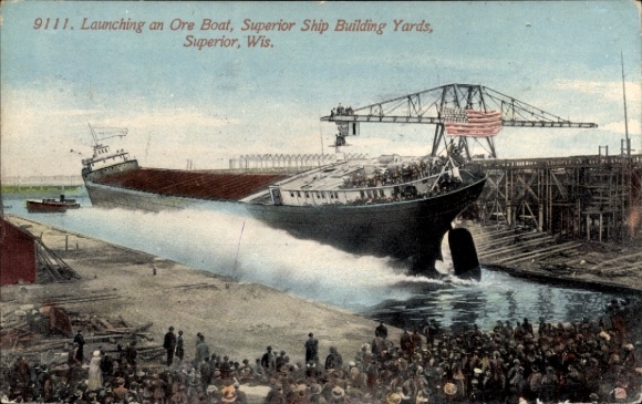 PC Superior Wisconsin USA, Te water laten van een ertsboot, Superior Ship Building Yards