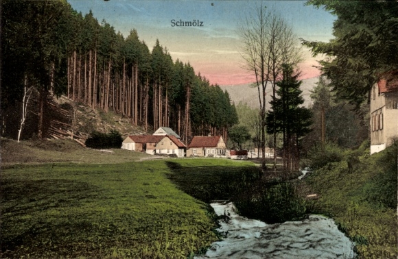 Ak Schmölz Küps in Oberfranken, Häuser im Tal