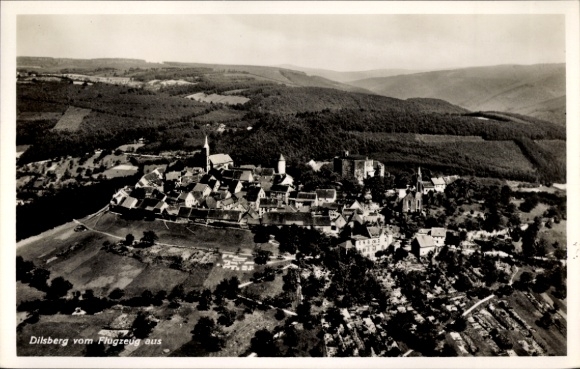 Ak Dilsberg Neckargemünd am Neckar, Luftaufnahme,  Gasthof, schöne Aussicht