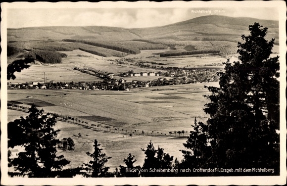 Postcard Crottendorf in the Erzgebirge of Saxony, view from the disc mountain, panorama, Fichtelberg