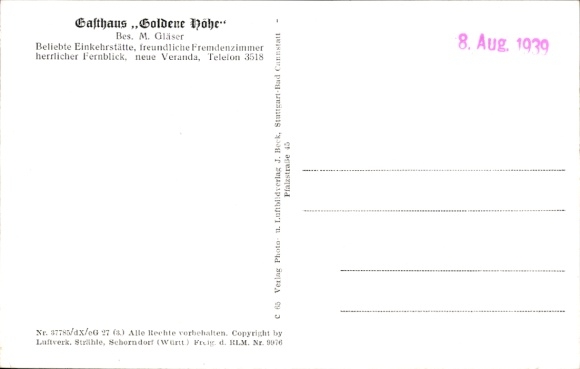 Postcard Schnarrtanne Auerbach im Vogtland, aerial photograph