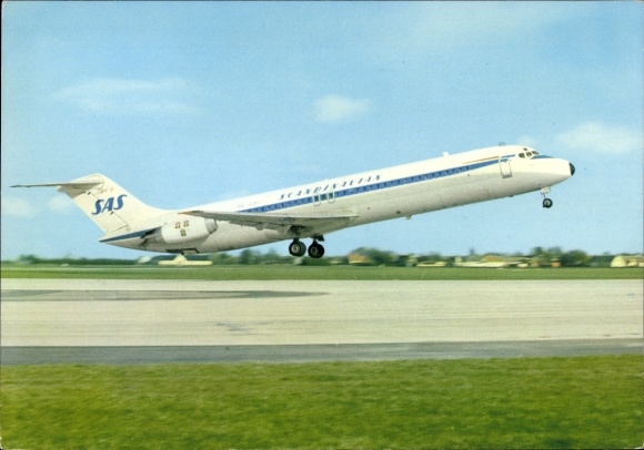 Postcard SAS Scandinavian Airlines, Douglas DC 9 Jetliner, Swedish passenger plane