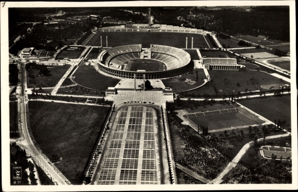 PC Berlin Charlottenburg Westend, aerial photograph of the Olympic Stadium, arena, Reichssportfeld