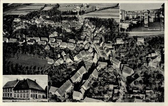 Postcard Waldhausen Geislingen an der Steige, aerial photograph, inn and brewery Bantleon