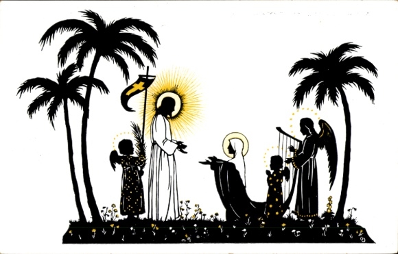 Scherenschnitt Künstler Ak Januszewski, Ostern, Maria, Ostermorgen