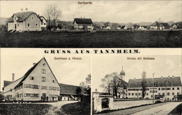 Ak Tannheim Villingen Schwenningen in het Zwarte Woud Baden, Gasthaus zum Hirsch, Kerk, Kasteel