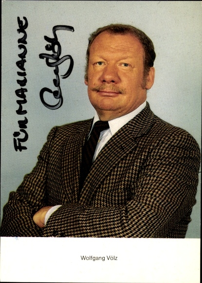 Postcard actor Wolfgang Völz, portrait, autograph