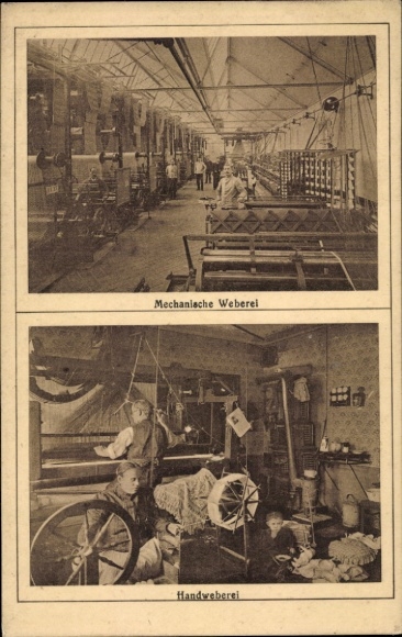 PC Hohenstein Ernstthal in Saxony, mechanical weaving, hand weaving, woven goods JW Ackermann