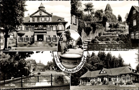 KP Stadtoldendorf w Dolnej Saksonii, ratusz, wieża Försterberg, Schützenhaus, staw