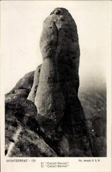 Ak Montserrat Katalonien, Felsen Caball Bernat, Fotografie von Junqué, schwarz-weiß