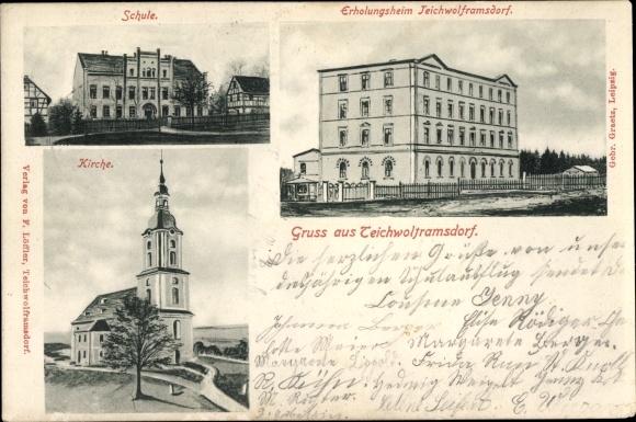 Ak Teichwolframsdorf in Thüringen, Erholungsheim, Schule, Kirche
