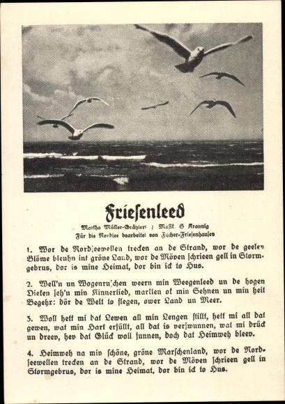 Song Postcard Friesenlied, Friesenleed, seagulls over the North Sea