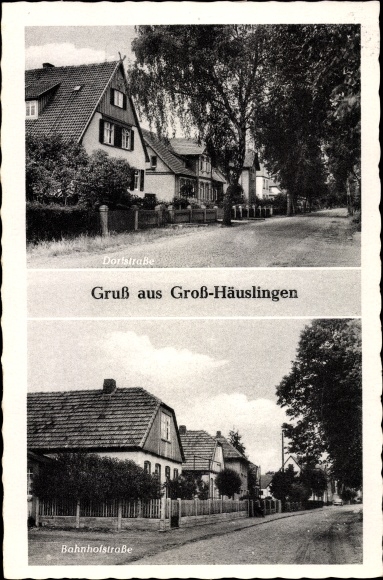 Postcard Groß Häuslingen Häuslingen in Lower Saxony, Dorfstraße, Bahnhofsstraße
