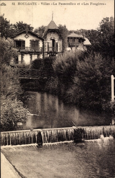 Ak Houlgate Calvados, Villen La Passerelle, Les Fougères, Wasserlauf, Natur, Gebäude