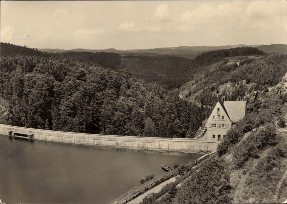 Postcard Sosa Eibenstock in the Ore Mountains, Dam of Peace
