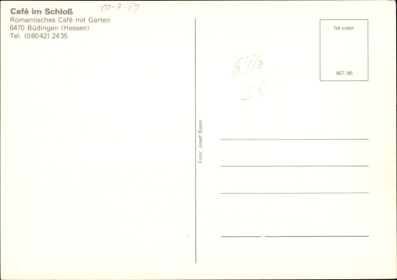 Postcard Büdingen in Hesse, café in the castle, guest sitting at the table