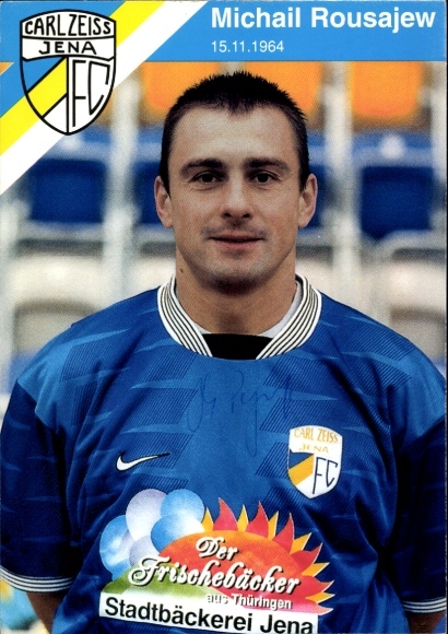Handtekeningkaart voetballer Mikhail Rousajew, FC Carl Zeiss Jena, handtekening