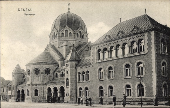 Judaica Postcard Dessau in Saxony Anhalt, Synagogue