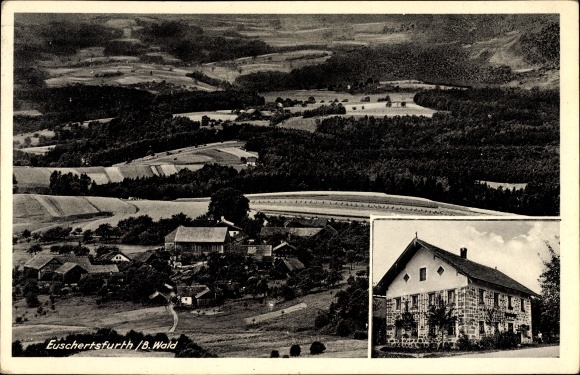 Ak Euschertsfurth Lalling in Neder-Beieren, panorama op stad en omgeving, herberg