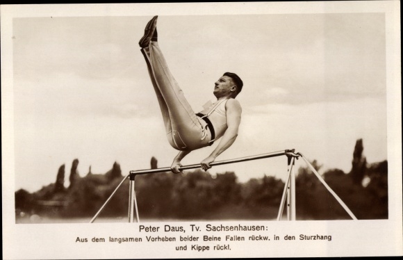 Photo Postcard gymnast Peter Daus, TV Sachsenhausen, horizontal bar