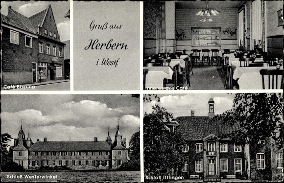 Postcard Herbern Ascheberg Westfalen, Cafe Bisping, Westerwinkel Castle and Ittingen