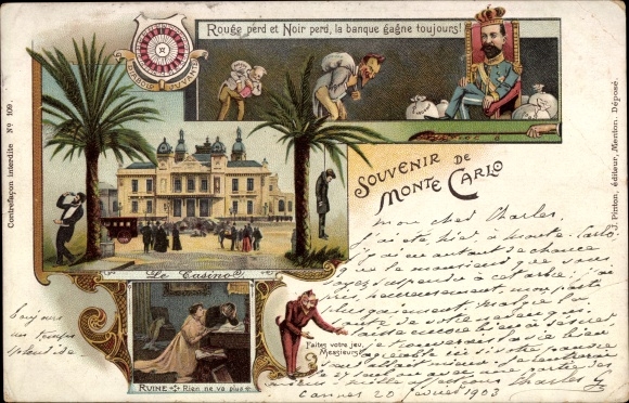 Chromo-Litho Monte Carlo Monaco, Le Casino, Ruin, Ren no longer goes, heck, the bank always wins