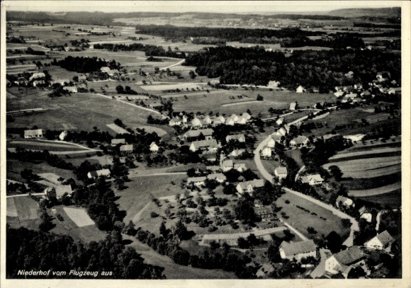 Postcard Niederhof, aerial photograph