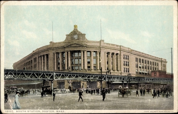 Ansichtkaart Boston Massachusetts VS, Zuidstation