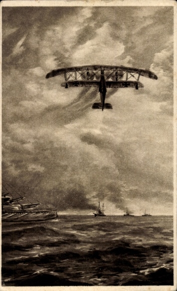 Artist Postcard Jaritz, P., Kuk Kriegsmarine, Towards the sun and victory, Lohner type flying boat
