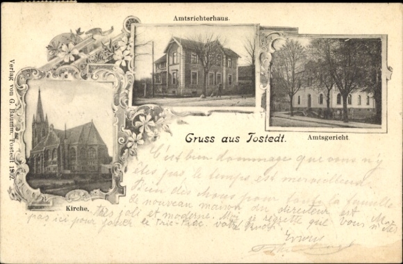 Postcard Tostedt in the Harburg district, magistrate's house, district court, church