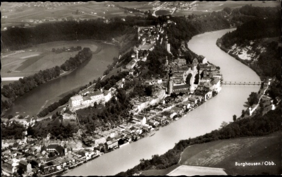 Postcard Ach Burghausen an der Salzach Upper Bavaria, aerial photograph