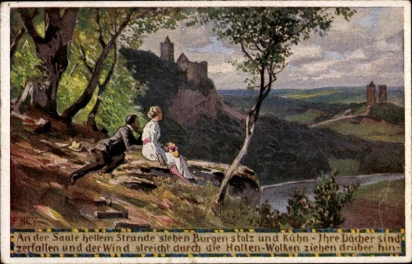 Lied Künstler Ak Hey, Paul, Volksliederkarten Nr 44, An der Saale hellem Strande