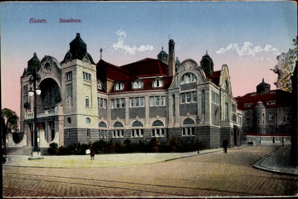 Ak Essen im Ruhrgebiet,  Saalban, Gebäude mit Türmen, Straßenansicht