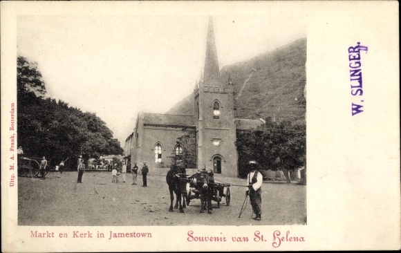 Postcard Jamestown St. Helena, Markt en Kerk, Kirche, Markt