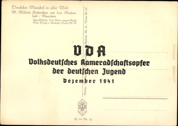 Artist Postcard Willrich, Wolfgang, Forester's Wife from Buchenland, Romania, VDA