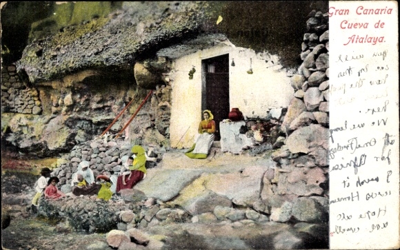 Postcard La Atalaya Gran Canaria Canary Islands, rock dwellings in Gran Canaria