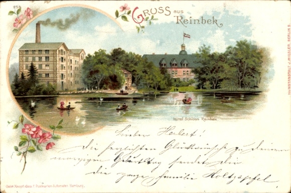 Chromo-Litho Reinbek in Schleswig Holstein, view of Hotel Schloss Reinbek