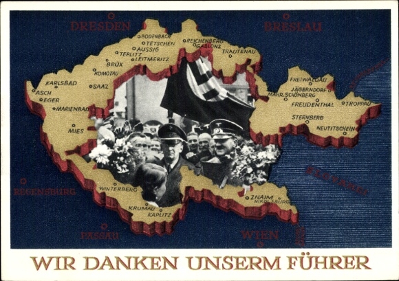 Postal stationery Postcard We thank our Führer, Sudetenland, Bohemia, Moravia, Hitler
