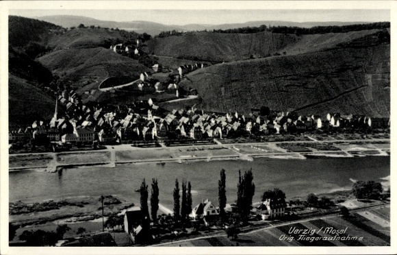 Postcard Uerzig Ürzig on the Moselle, aerial photograph