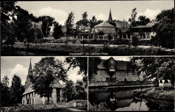 Postcard Hanstedt I Hanstedt district of Uelzen, town views, church