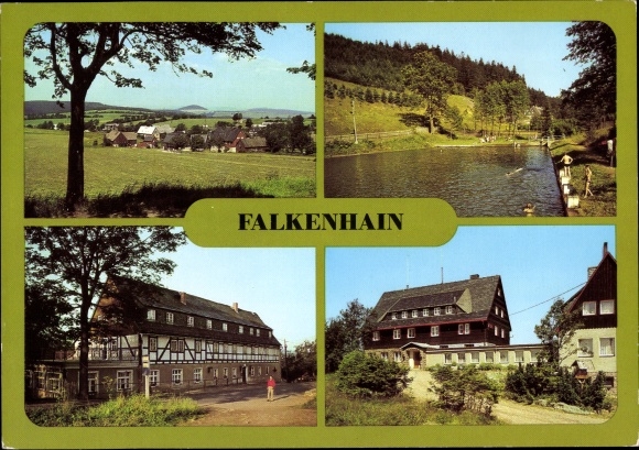 Postcard Falkenhain Altenberg in the Ore Mountains, Dönschten outdoor swimming pool, forest idyll, FDGB recreation home Falkenhorst