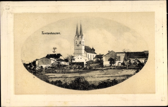 Embossed passepartout PC Tuntenhausen Oberbayern, church, houses