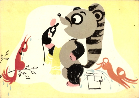 Postcard Badger, Squirrel