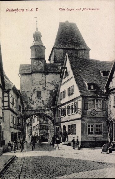 Ak Rothenburg ob der Tauber Mittelfranken, Röderbogen, Markusturm, Rothenburg a.d.T.,  Architektu