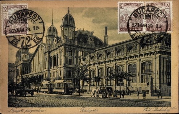 Postcard Budapest Hungary, West Train Station, Tram